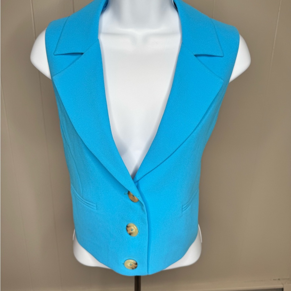 Central Park West Bright Blue Vest with Gold Buttons